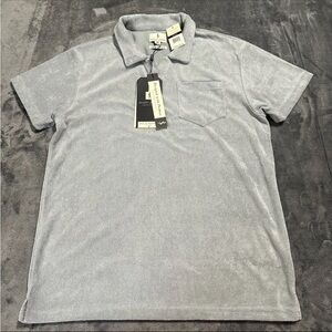Scott James Terry Cloth Polo Shirt Mens Size M Gray Short Sleeve Collared V Neck